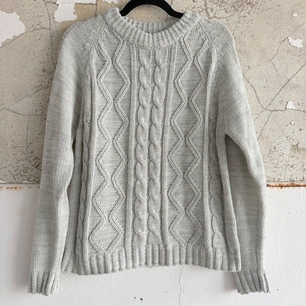 Vintage Fisherman Sweater Chunky Aran Cable Knit Cozy Pullover Gray Men M Vtg 90